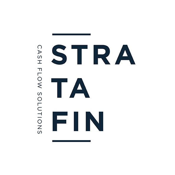 Stratafin white logo